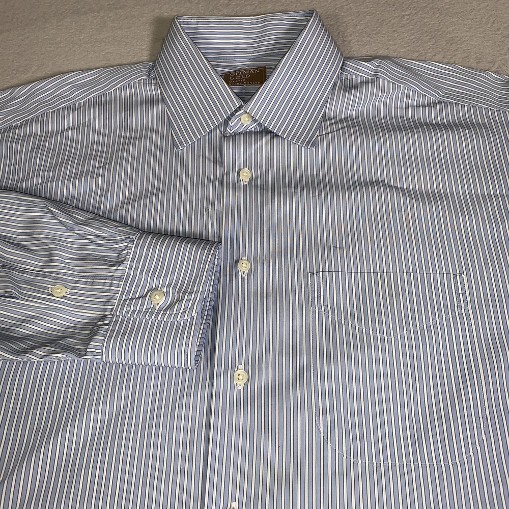 Gitman Gold Dress Shirt Mens 16.5 35 Blue Striped Button Down Long Sleeve USA